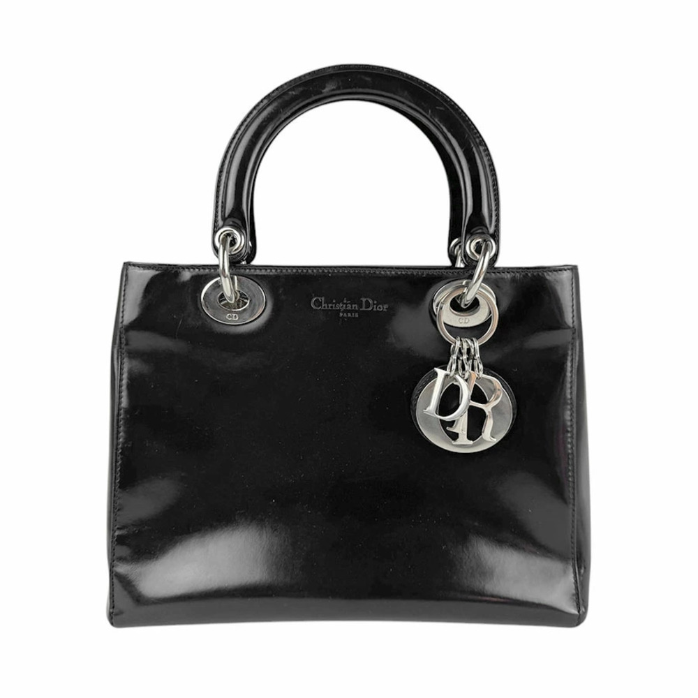 Christian Dior Lady handbag Patent Vernis leather black